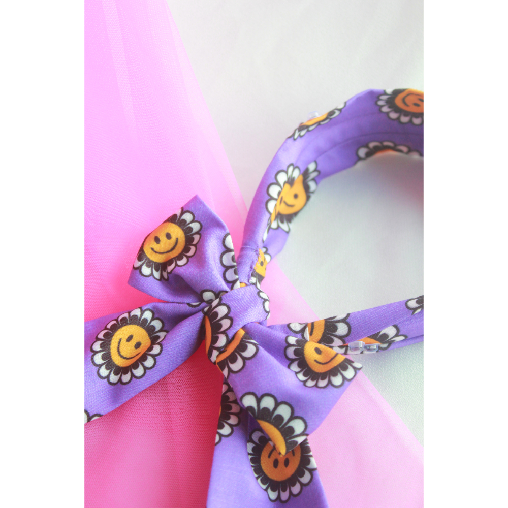 Purple Tiedown Printed Cotton Hairband With Googly Eyes And Emojis
