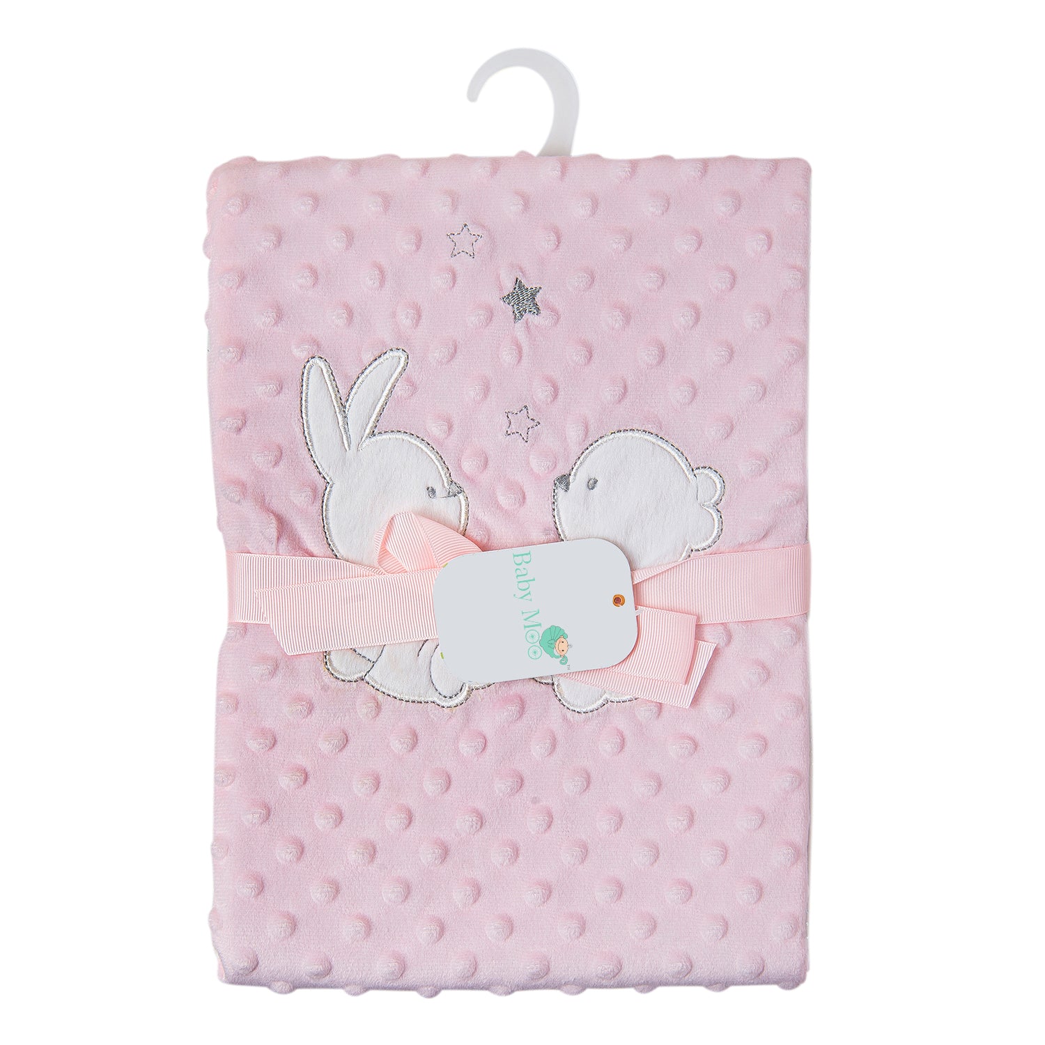Baby Moo Unicorn Embroidery Soft Reversible Bubble Blanket Pink