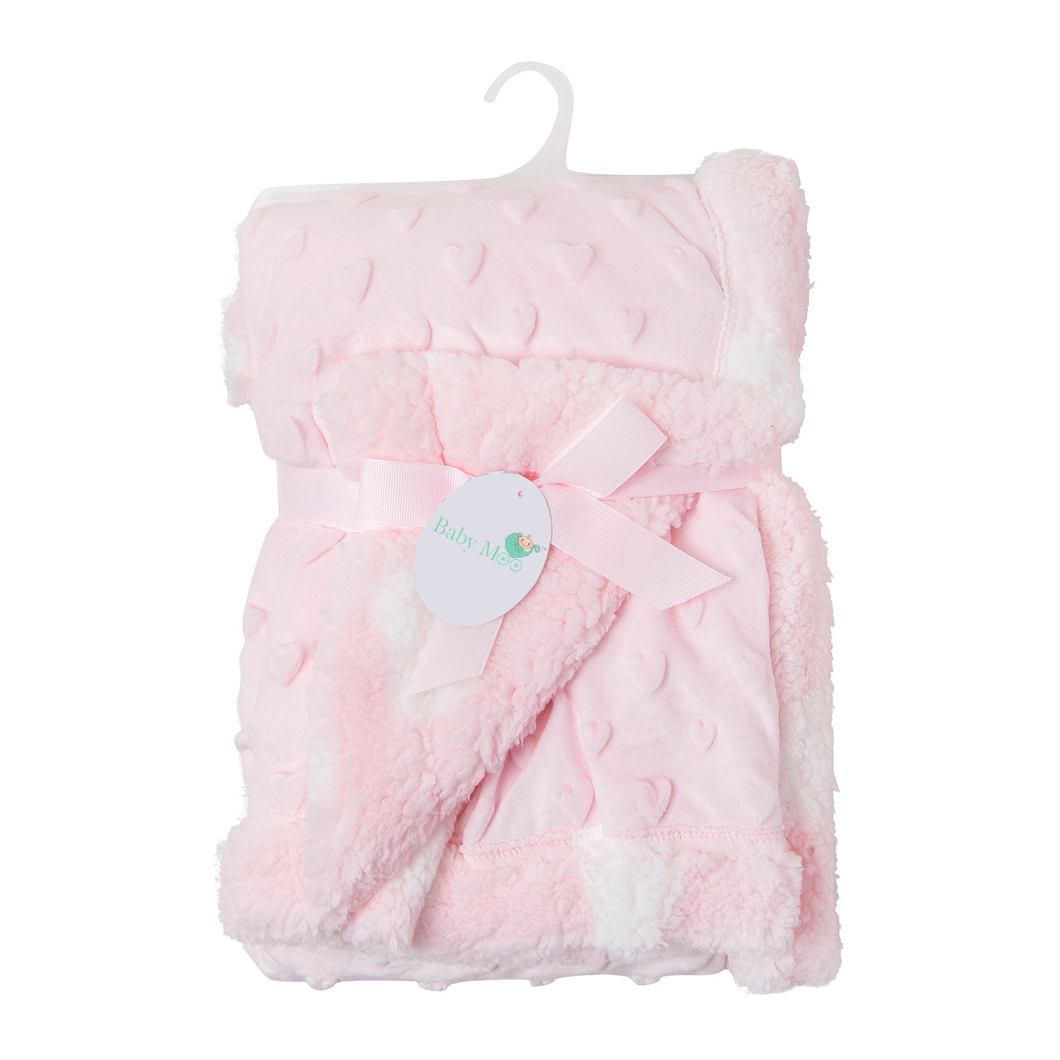Baby Moo Hearts Soft Reversible Blanket Pink
