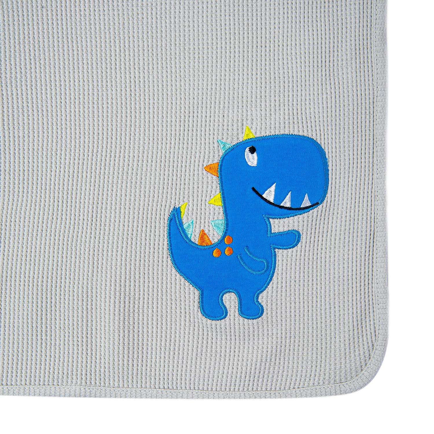 Baby Moo Dinosaur Light Waffle Blanket Grey And Blue