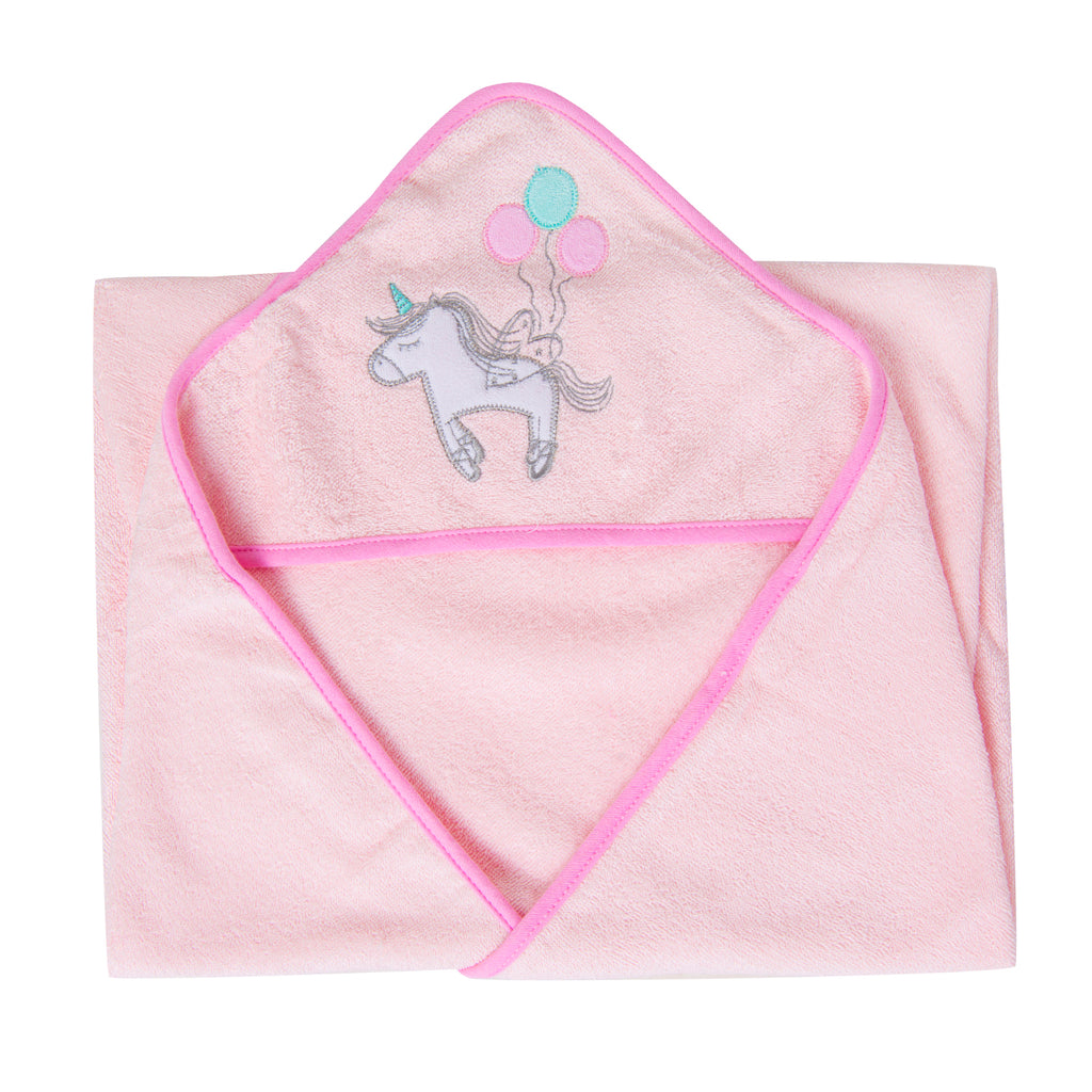 Baby Moo Hooded Towel And 4 Wash Cloth Gift Set Unicorn Balloon Grey