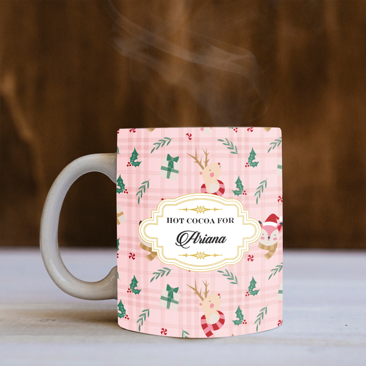 Personalised Merry Forest Friends - Pink Mug