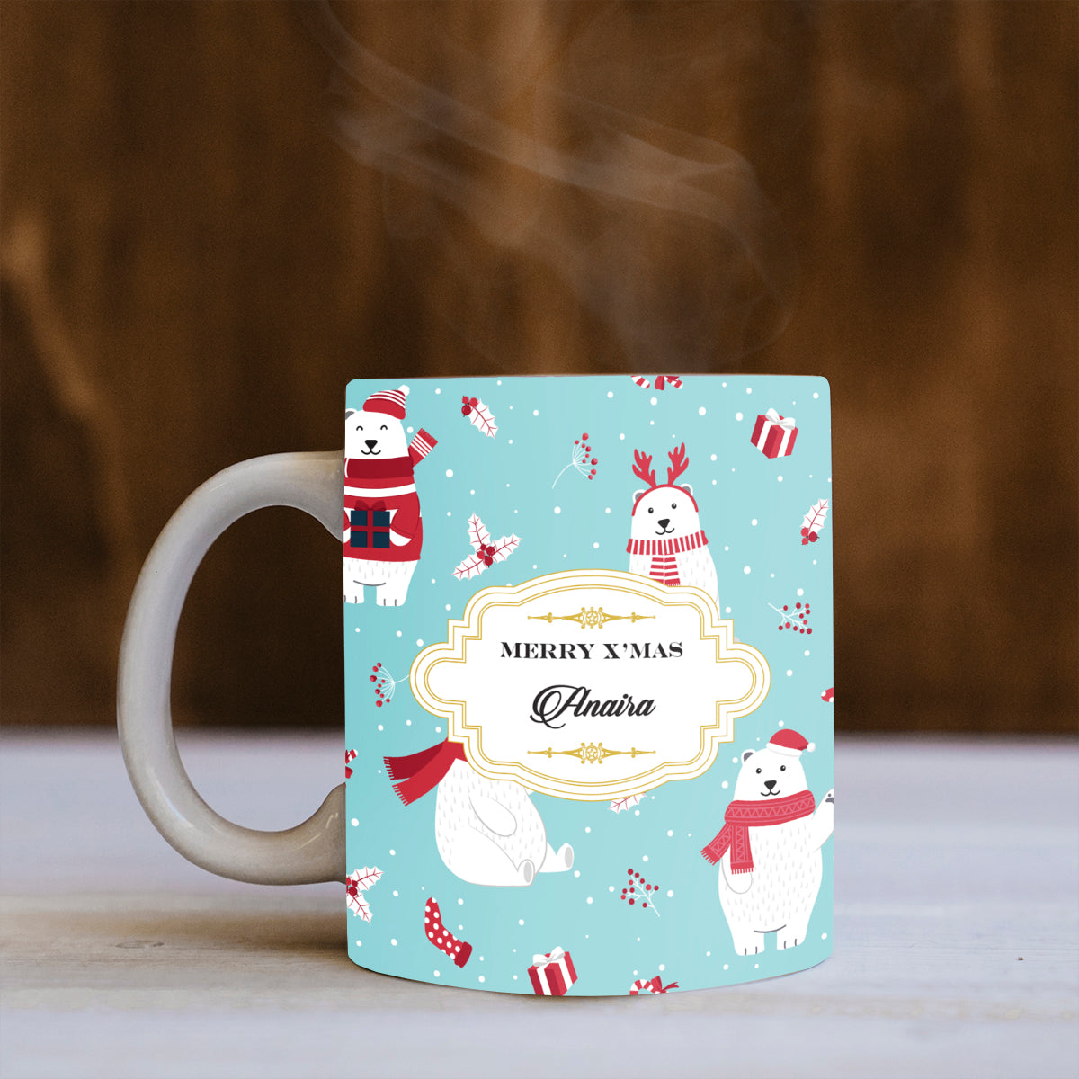 Personalised Merry Polar Bears - Aqua Mug