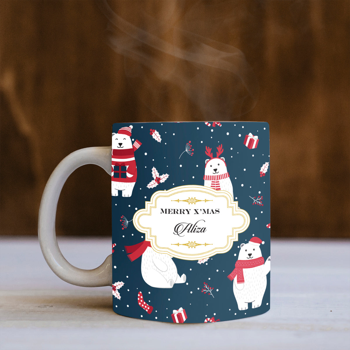 Personalised Merry Polar Bears - Navy Mug