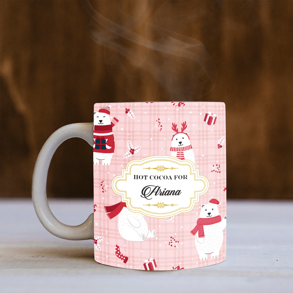 Personalised Merry Polar Bears - Pink Mug