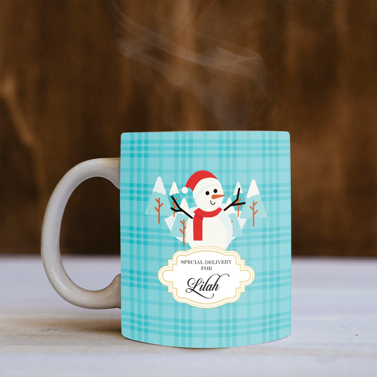 Personalised Merry Snowman Blue Mug