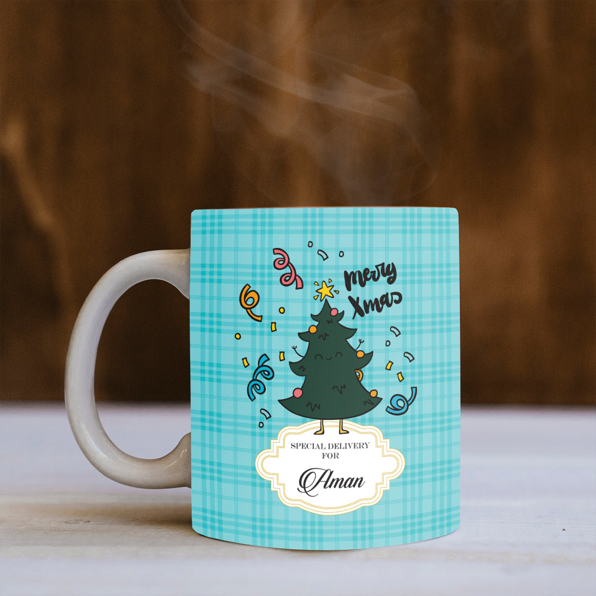 Personalised Merry X'mas Tree Mug