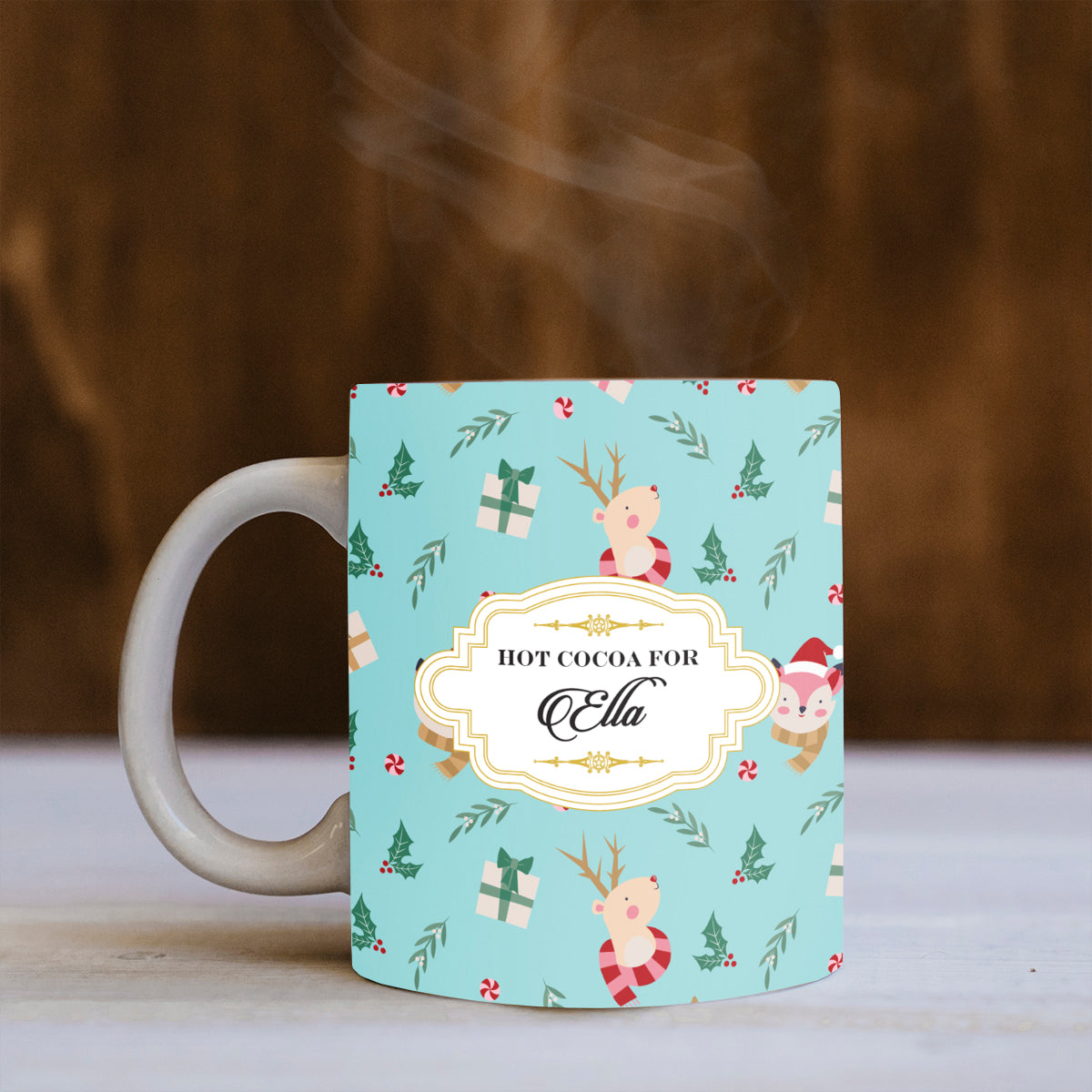 Personalised Merry Forest Friends - Aqua Mug