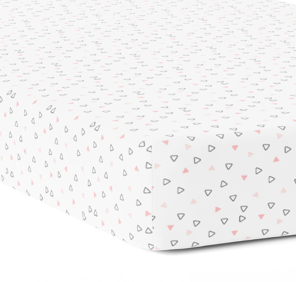 The White Cradle Pure Organic Cotton Fitted Cot Sheet for Baby Crib 28 x 52 inch - Pink Triangles (Large)