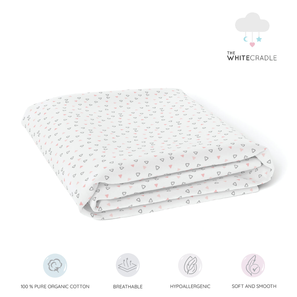 The White Cradle Pure Organic Cotton Fitted Cot Sheet for Baby Crib 24 x 48 inch - Pink Triangles (Medium)