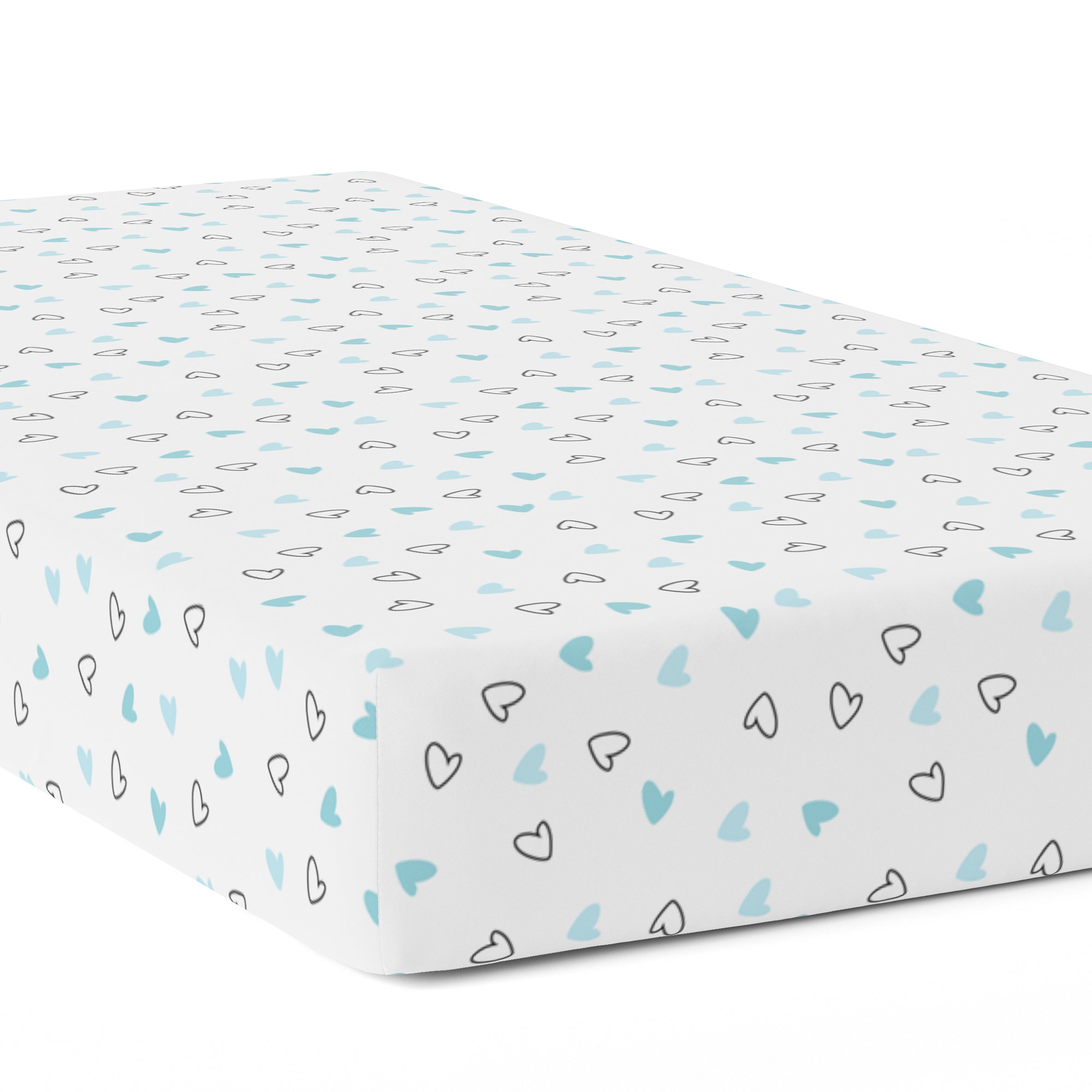 The White Cradle Pure Organic Cotton Fitted Cot Sheet for Baby Crib 28 x 52 inch - Blue Hearts (Large)