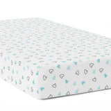 The White Cradle Pure Organic Cotton Fitted Cot Sheet for Baby Crib 28 x 52 inch - Blue Hearts (Large)