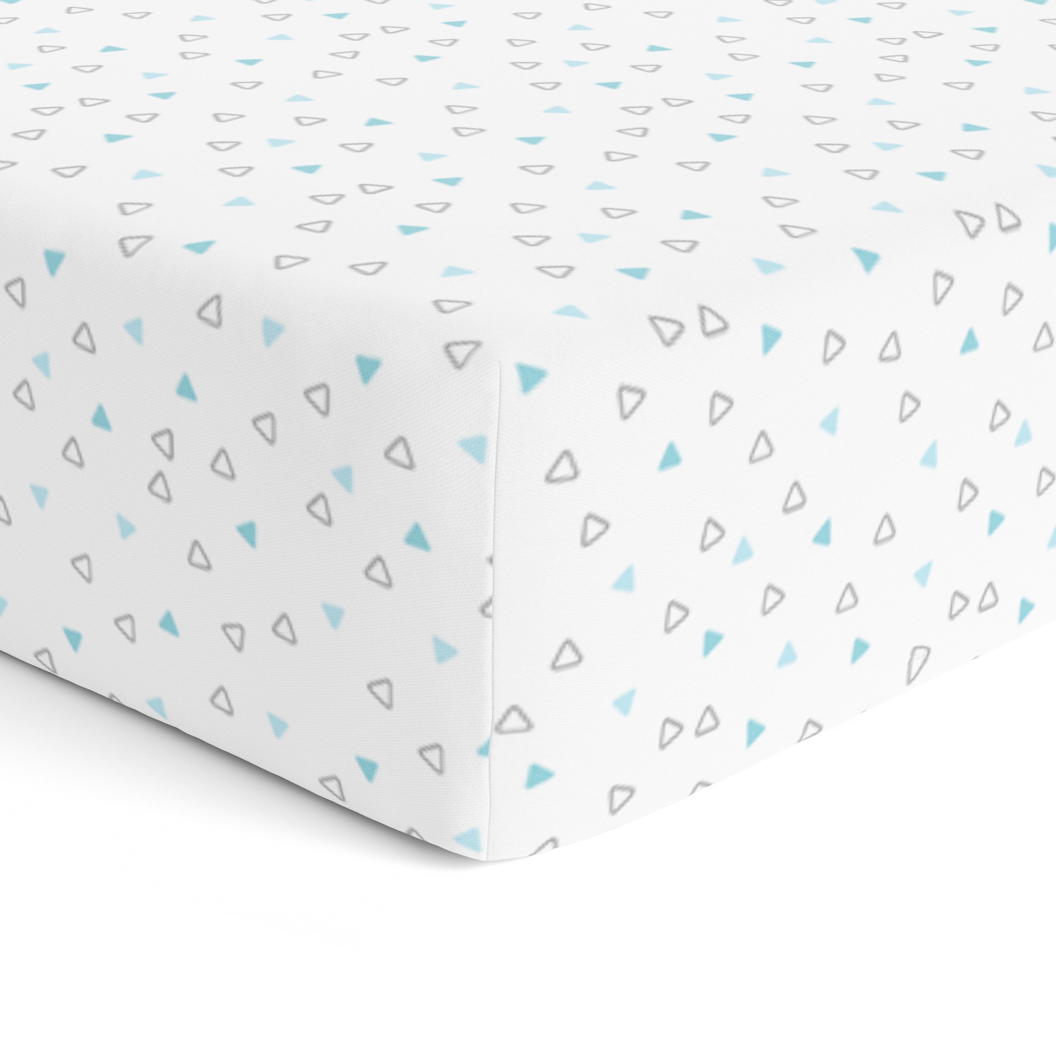 The White Cradle Pure Organic Cotton Fitted Cot Sheet for Baby Crib 24 x 48 inch - Blue Triangles (Medium)