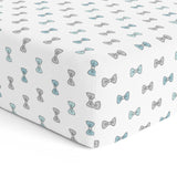 The White Cradle Pure Organic Cotton Fitted Cot Sheet for Baby Crib 28 x 52 inch - Blue Bows (Large)