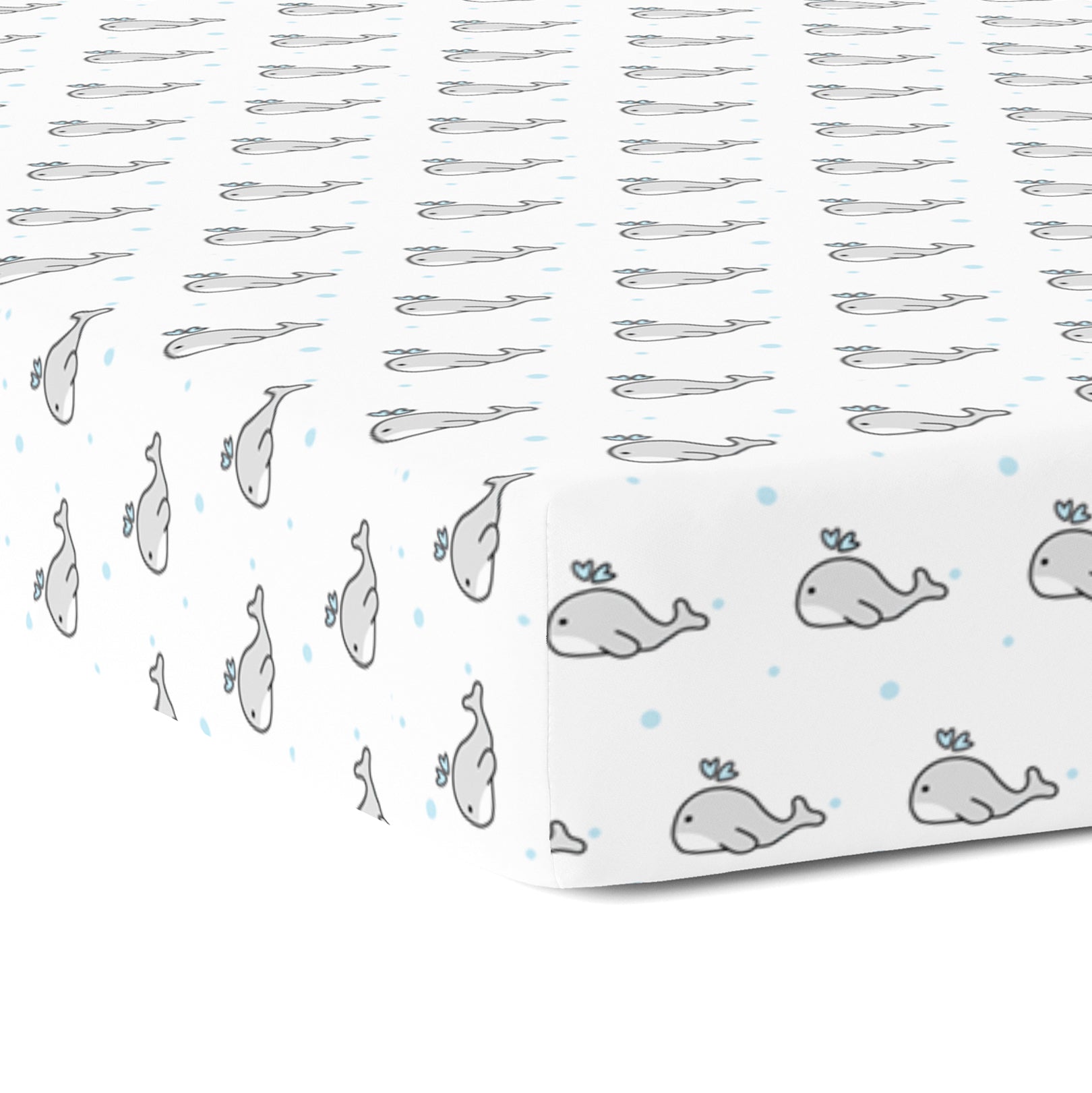 The White Cradle Pure Organic Cotton Fitted Cot Sheet for Baby Crib 28 x 52 inch - Grey Whale with Blue Dots (Large)