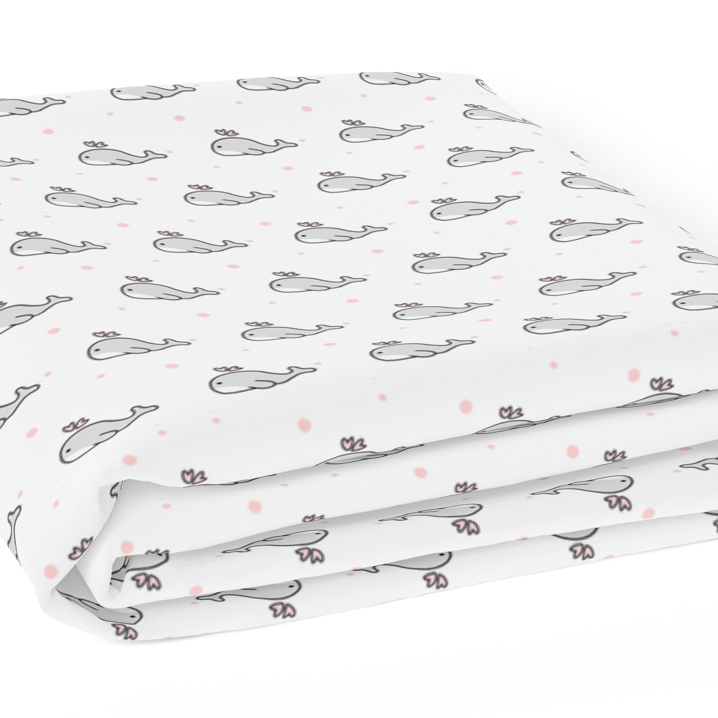The White Cradle Pure Organic Cotton Fitted Cot Sheet for Baby Crib 24 x 48 inch - Grey Whale with Pink Dots (Medium)