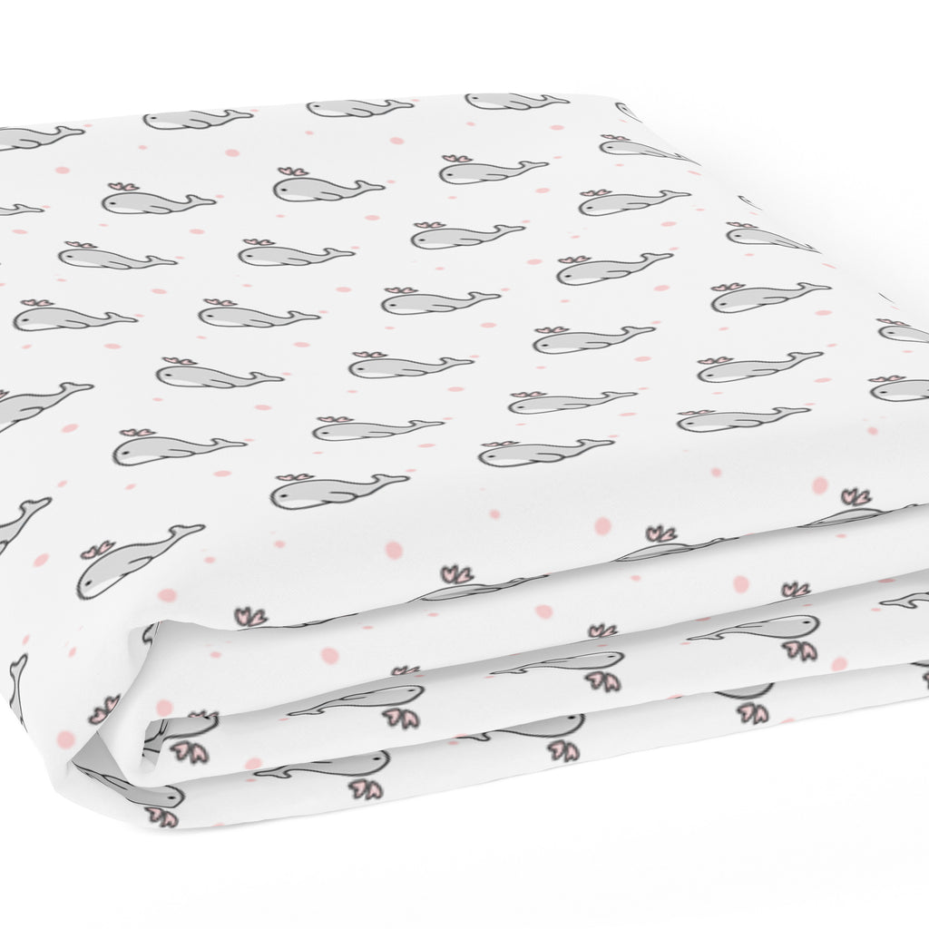 The White Cradle Pure Organic Cotton Fitted Cot Sheet for Baby Crib 24 x 48 inch - Grey Whale with Pink Dots (Medium)