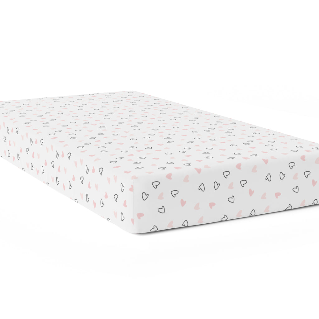 The White Cradle Pure Organic Cotton Fitted Cot Sheet for Baby Crib 28 x 52 inch - Pink Hearts (Large)