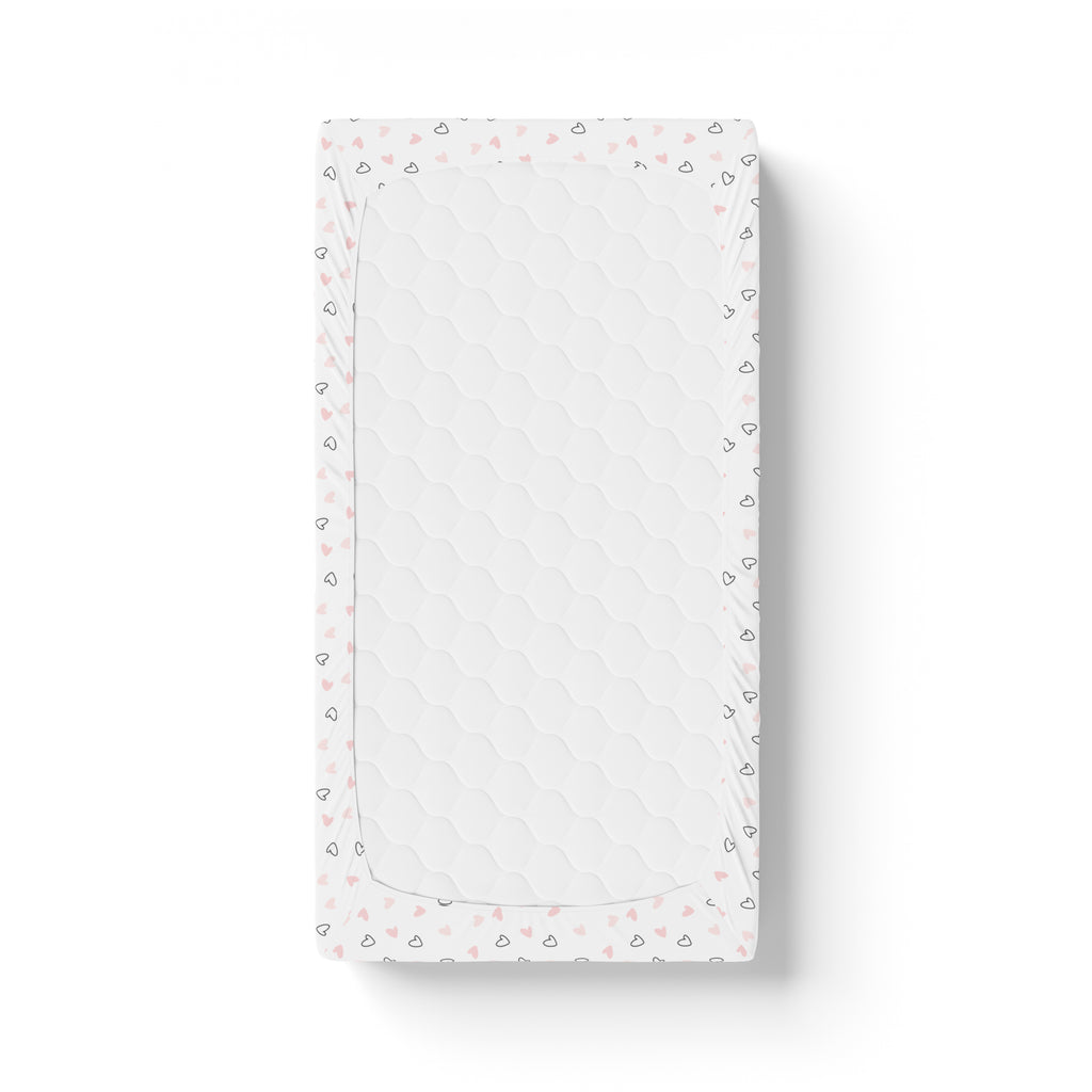 The White Cradle Pure Organic Cotton Fitted Cot Sheet for Baby Crib 24 x 48 inch - Pink Hearts (Medium)