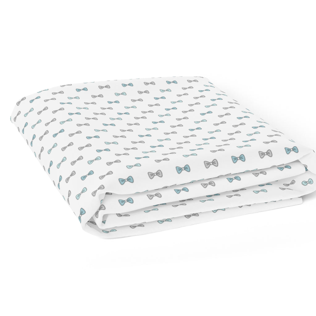 The White Cradle 100% Organic Cotton Crib Fitted Sheets for Baby - Blue Hearts and Bows (Large)