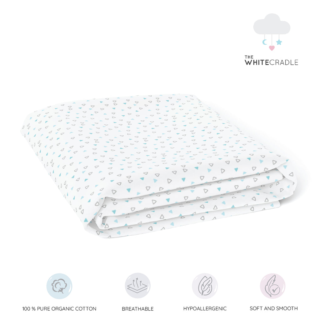 The White Cradle 100% Organic Cotton Crib Fitted Sheets for Baby - Blue Whale and Triangles (Large)