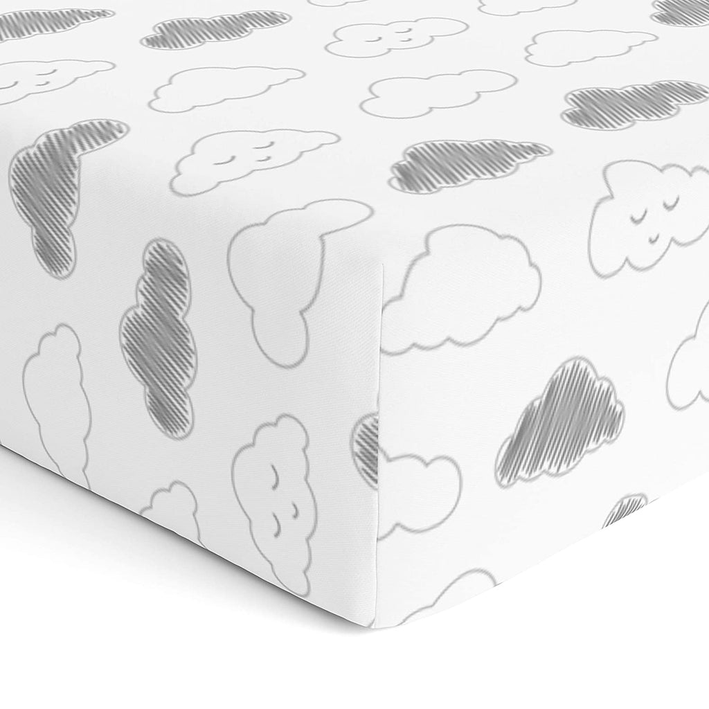 The White Cradle Pure Organic Cotton Fitted Cot Sheet for Baby Crib 28 x 52 inch - Grey Clouds (Large)
