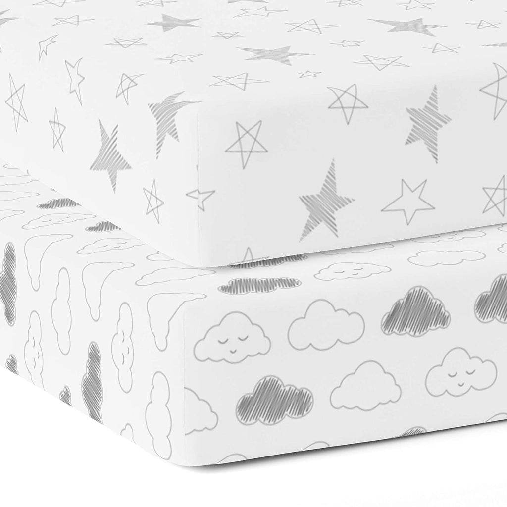 The White Cradle 100% Organic Cotton Crib Fitted Sheets for Baby - Star & Clouds (Medium)