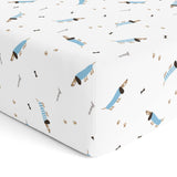 The White Cradle Pure Organic Cotton Fitted Cot Sheet for Baby Crib 28 x 52 inch - Boy Poodle (Large)