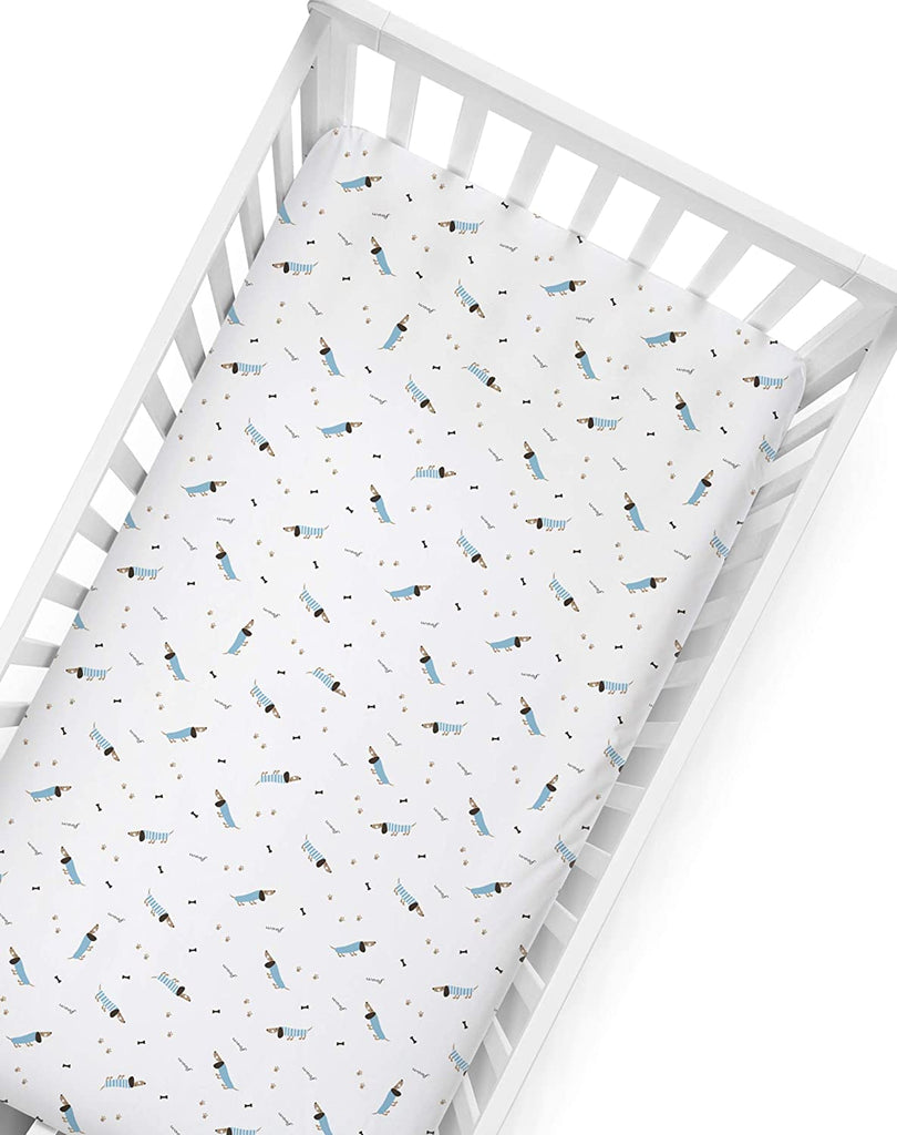 The White Cradle Pure Organic Cotton Fitted Cot Sheet for Baby Crib 24 x 48 inch - Boy Poodle (Medium)