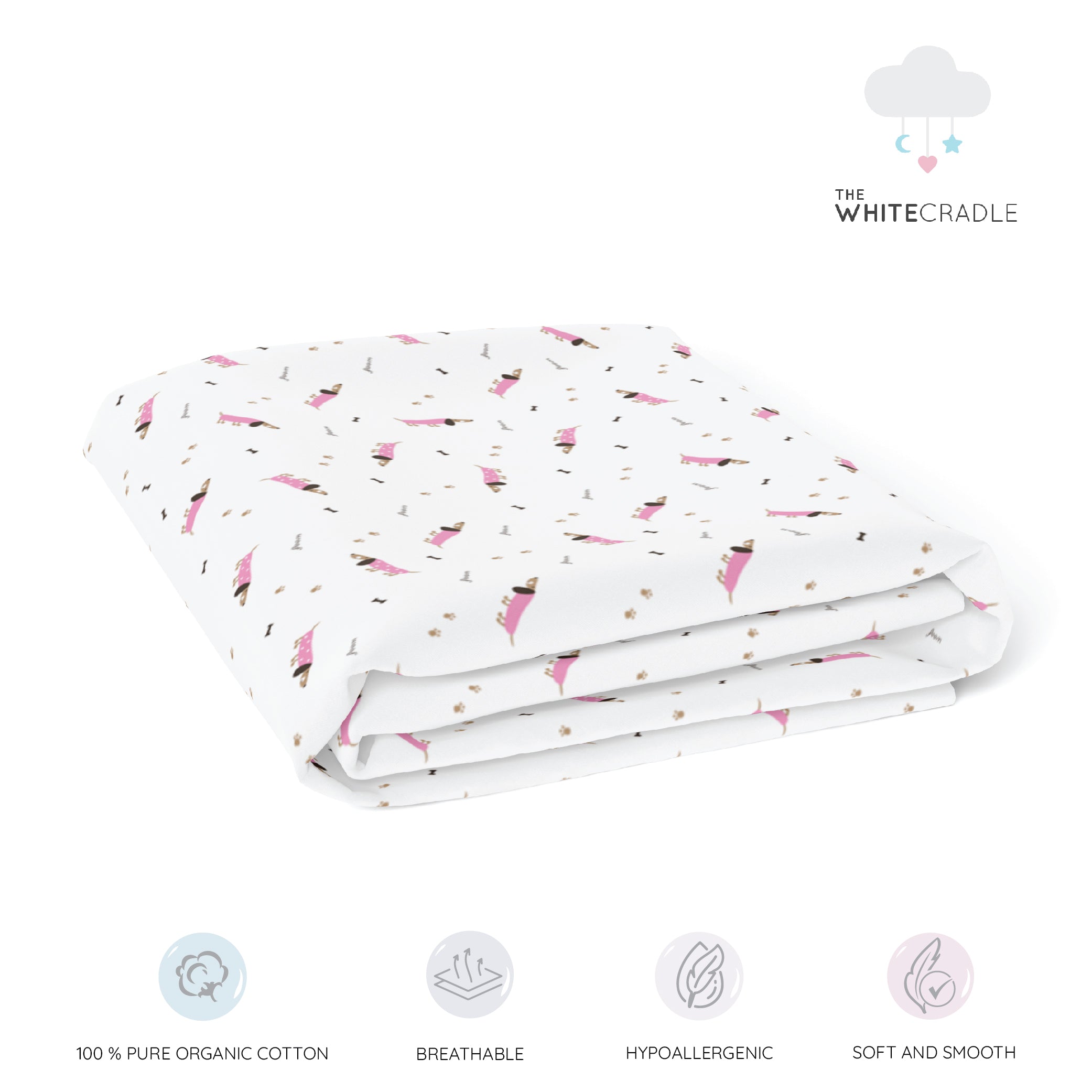 The White Cradle Pure Organic Cotton Fitted Cot Sheet for Baby Crib 24 x 48 inch - Girl Poodle (Medium)