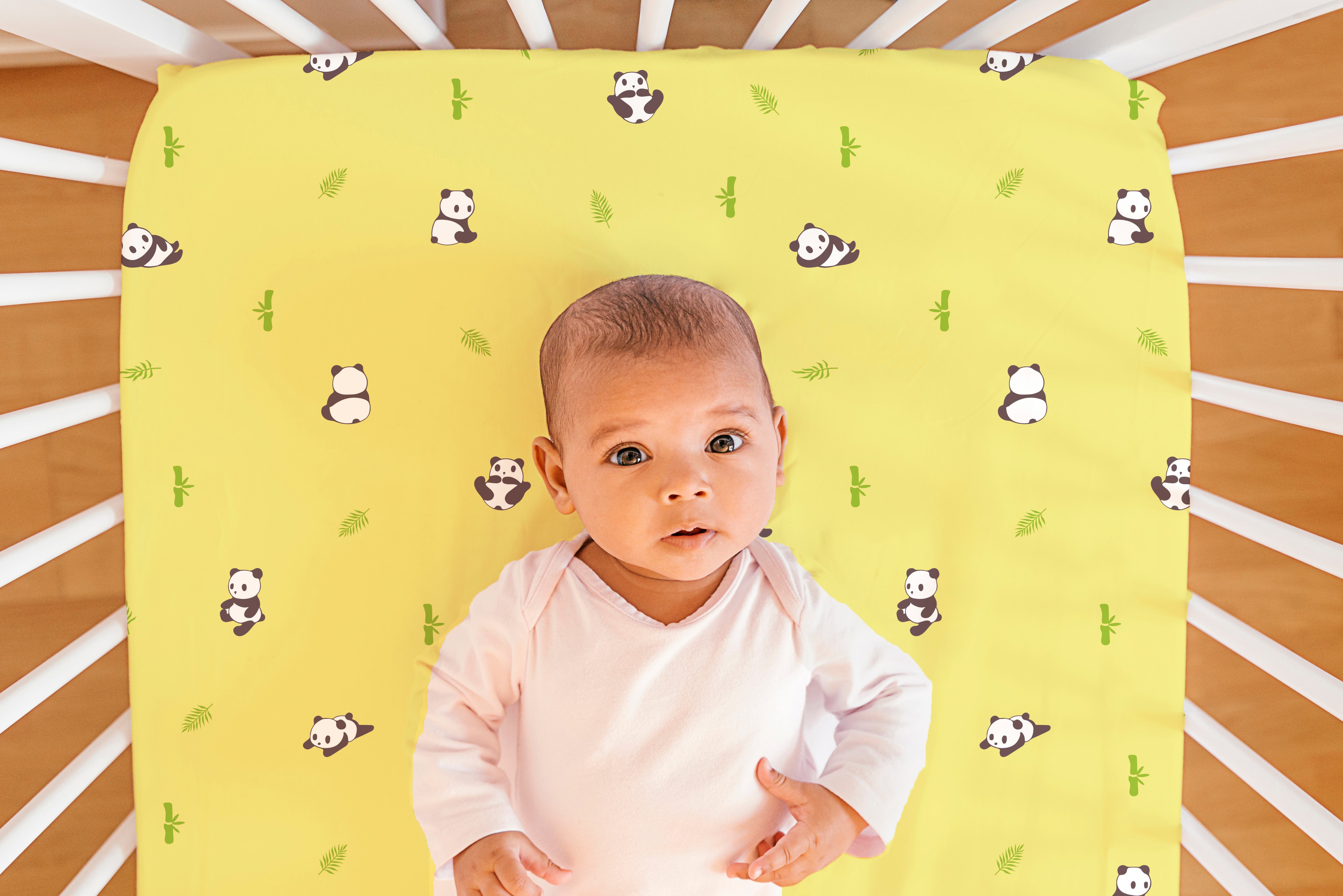 The White Cradle Pure Organic Cotton Fitted Cot Sheet for Baby Crib - Super Soft, Smooth, Absorbent, Twill Fabric for Infants, Newborns, Babies, Toddlers - Yellow Panda