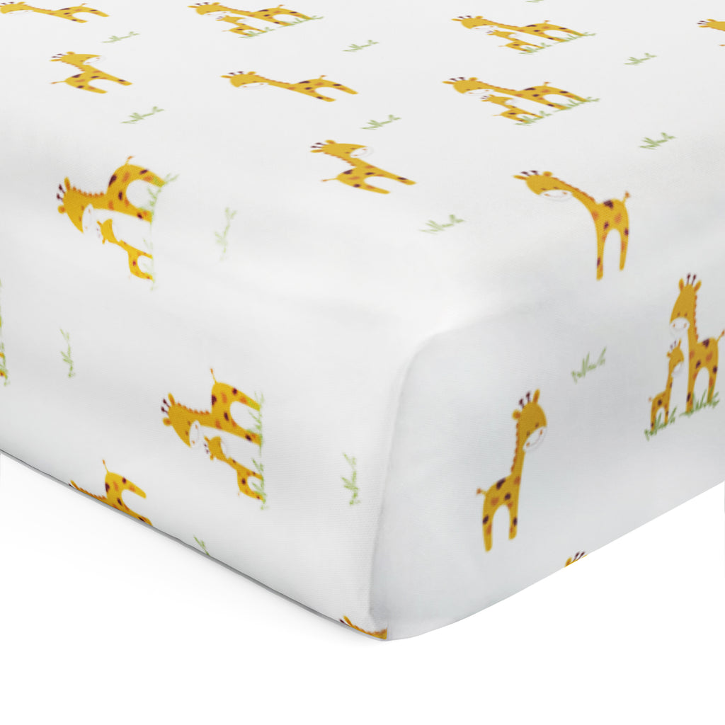 The White Cradle Flat Bed Sheet for Baby Cot & Mattress - Giraffe