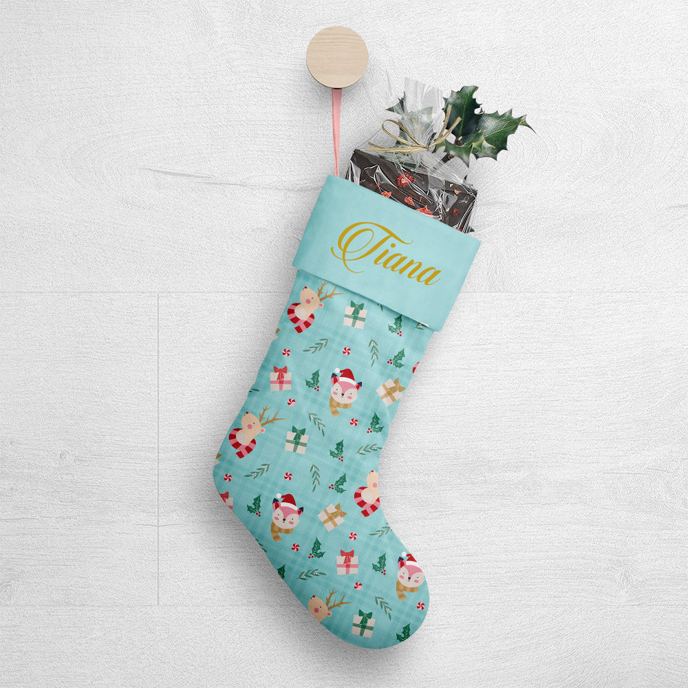 Personalised Merry Forest Friends - Aqua Stocking