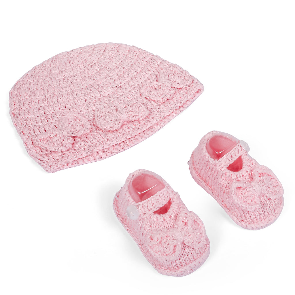 Baby Moo Cap And Booties Gift Set Soft Knitted Peach