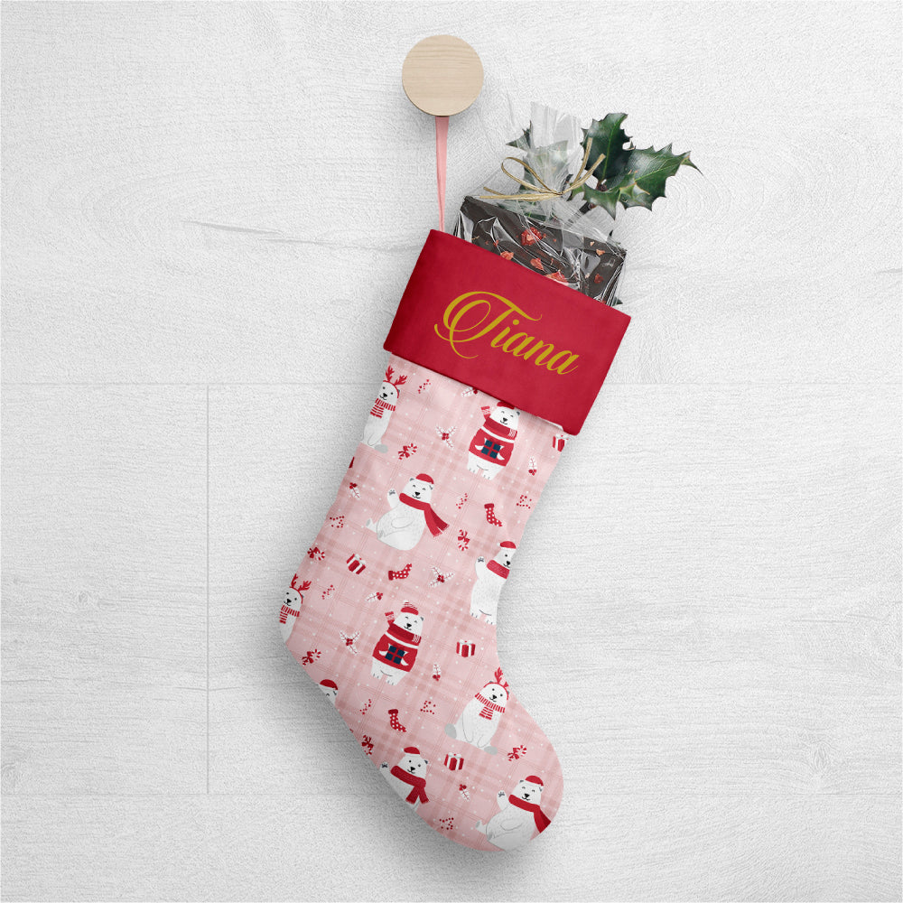 Personalised Merry Polar Bears - Pink Stocking