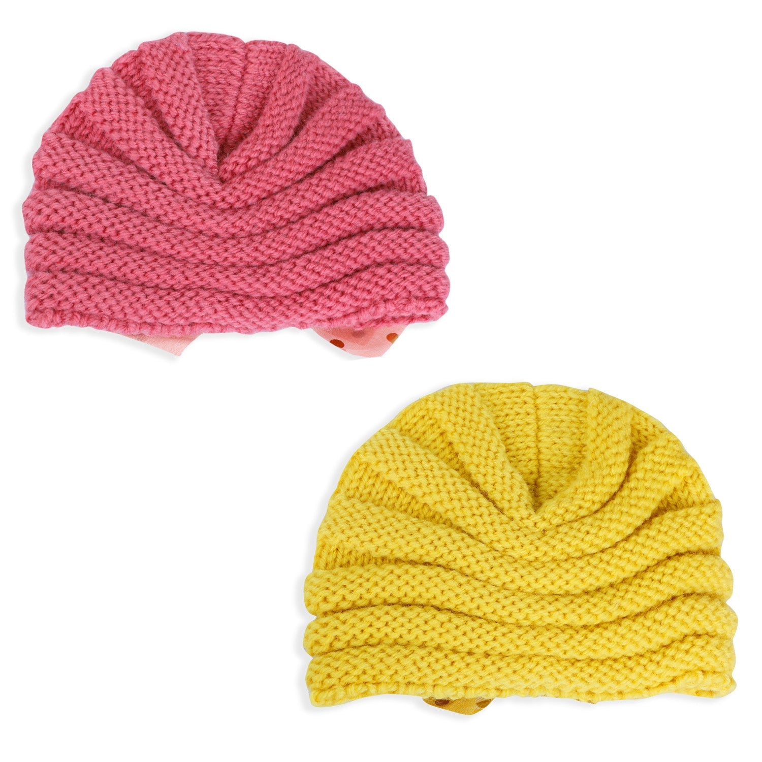 Baby Moo Partywear Sequence Bow 2 Pack Turban Caps - Peach And Yellow