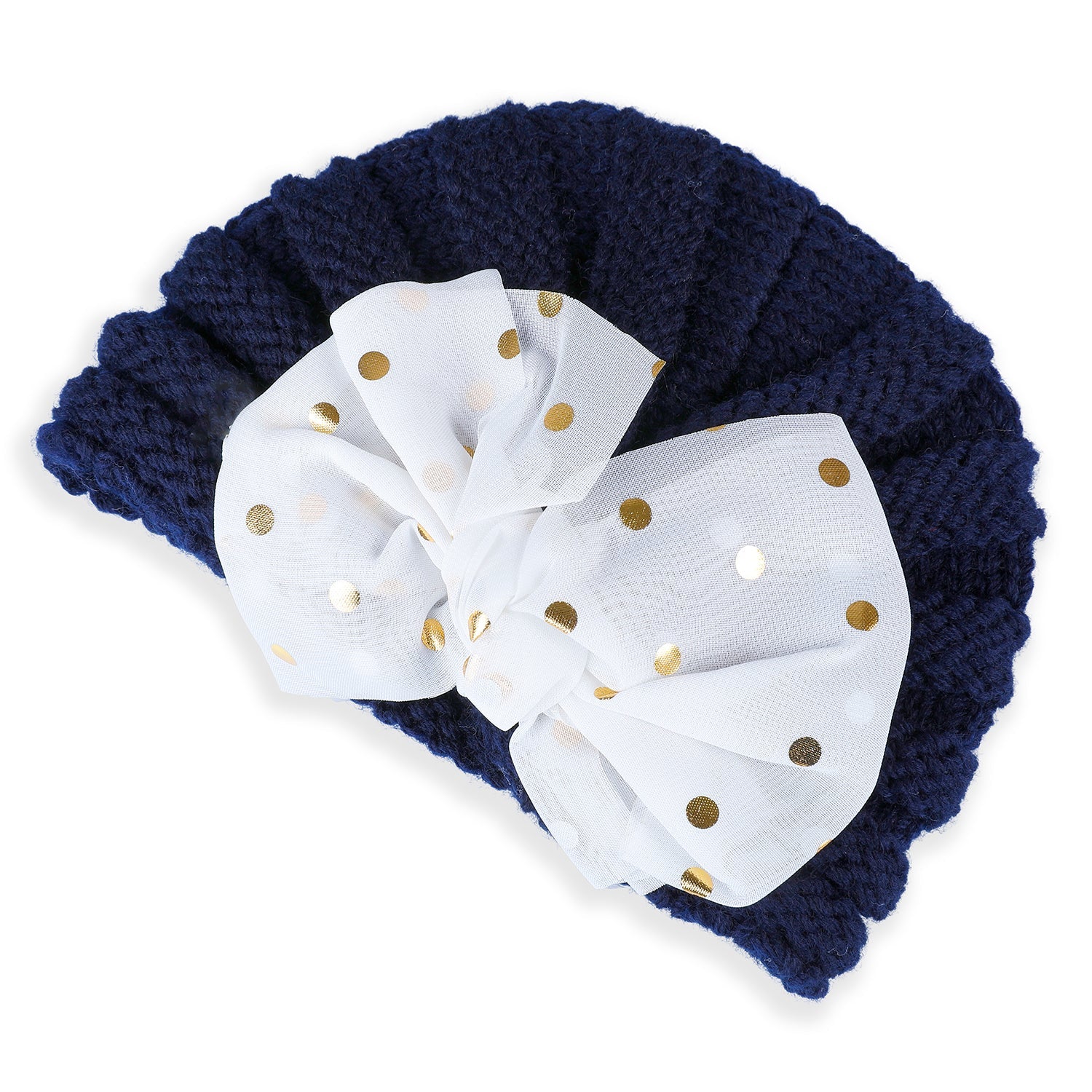 Baby Moo Partywear Sequence Bow 2 Pack Turban Caps - Brown And Navy Blue