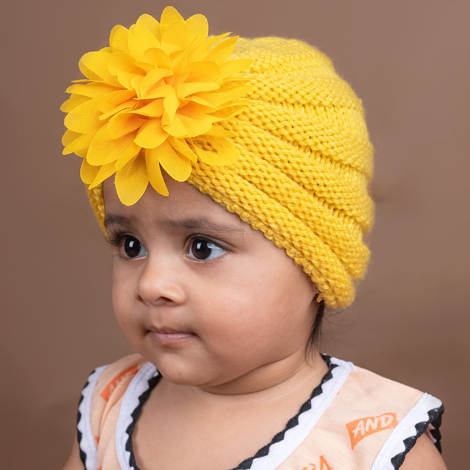 Baby Moo Girls Floral Petals 2 Pack Knitted Turban Caps - Yellow, Pink