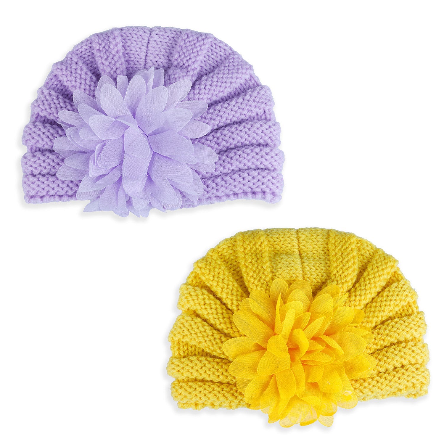 Baby Moo Floral Petals 2 Pack Turban Caps - Lilac And Yellow