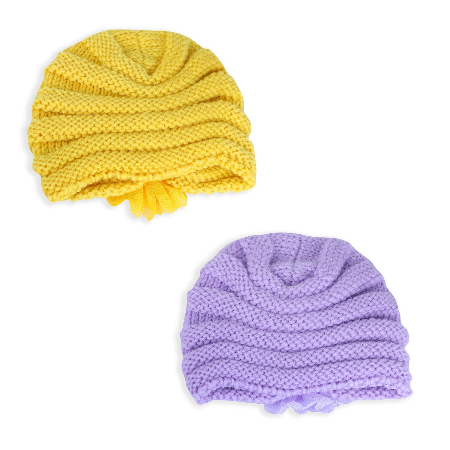 Baby Moo Floral Petals 2 Pack Turban Caps - Lilac And Yellow