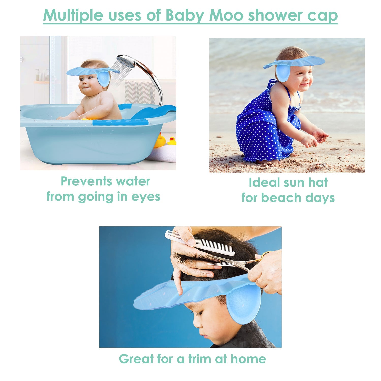 Baby Moo No Tears Safe Adjustable Bathing Shower Cap Pack of 2 - Yellow, Blue