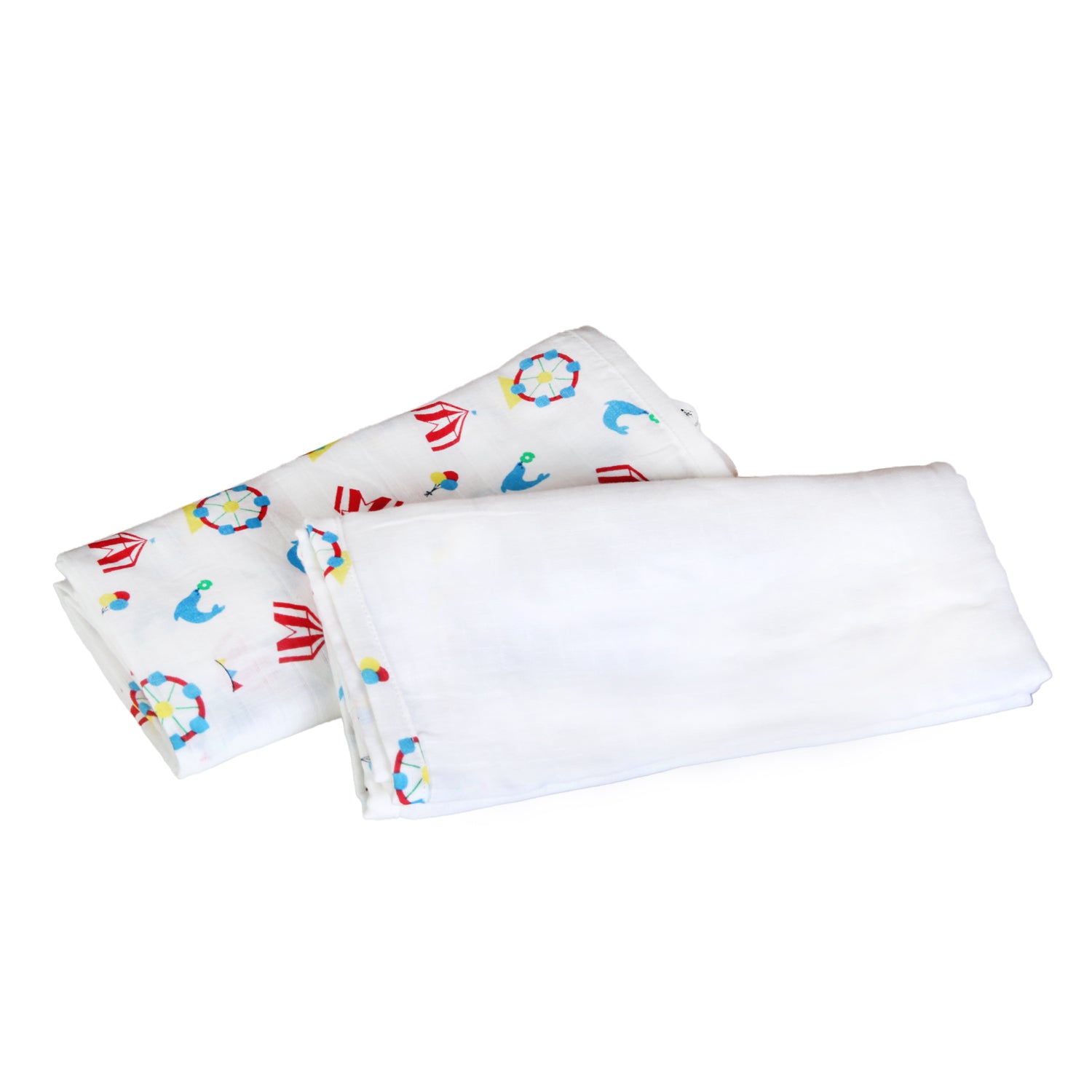 My Milestones 100% Cotton 3 In 1 Muslin Double Cloth (2 Layers) Baby Swaddle Wrapper - Pack Of 2 - Carnival T. Blue