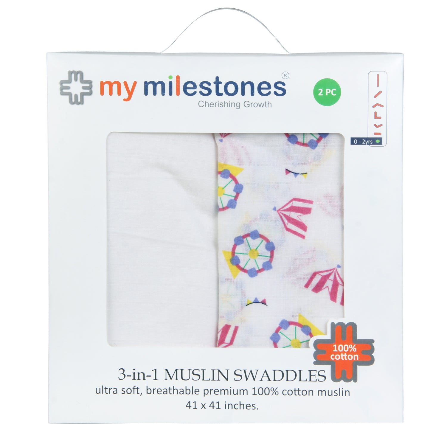 My Milestones 100% Cotton 3 In 1 Muslin Double Cloth (2 Layers) Baby Swaddle Wrapper - Pack Of 2 - Carnival Rose Pink