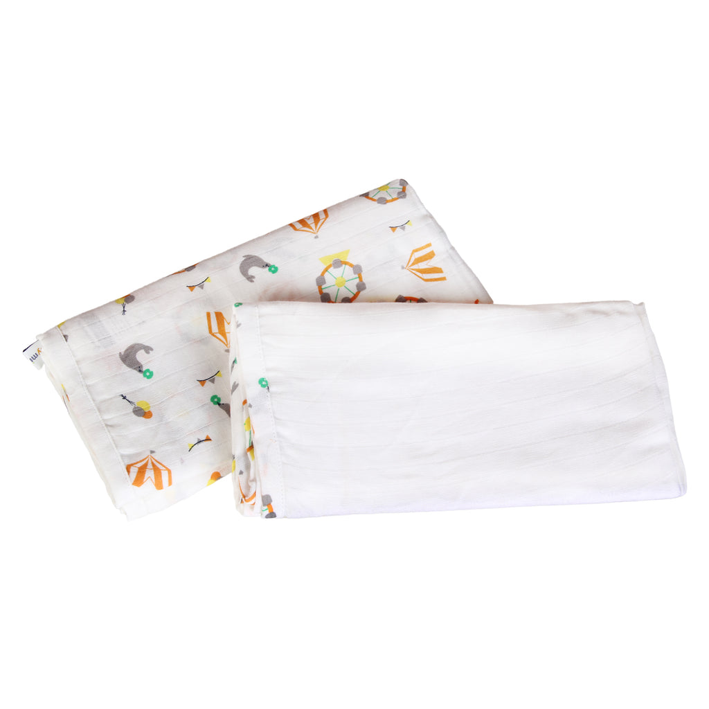 My Milestones 100% Cotton 3 In 1 Muslin Double Cloth (2 Layers) Baby Swaddle Wrapper - Pack Of 2 - Carnival Orange
