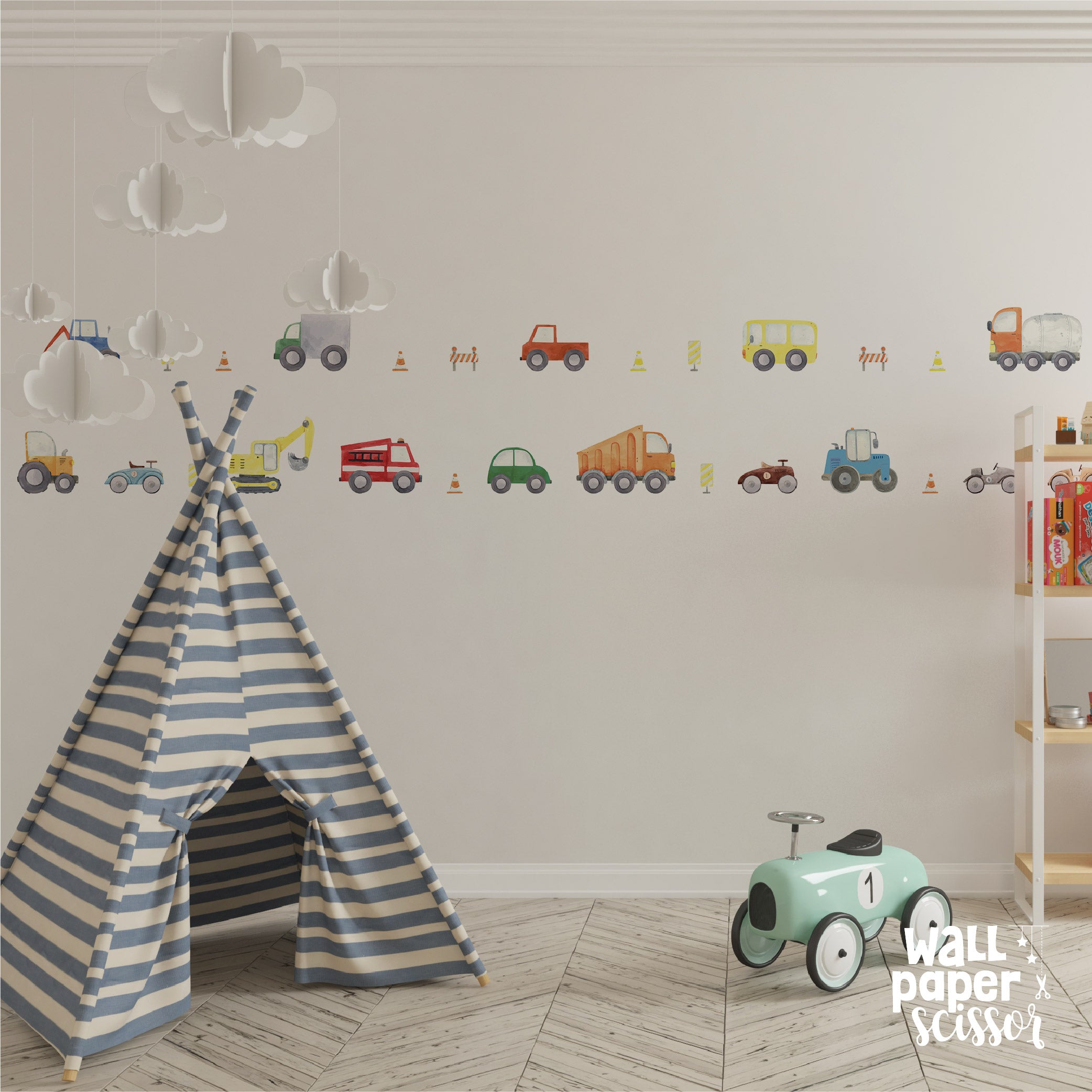 Watercolour Road Transport Wall Stickers