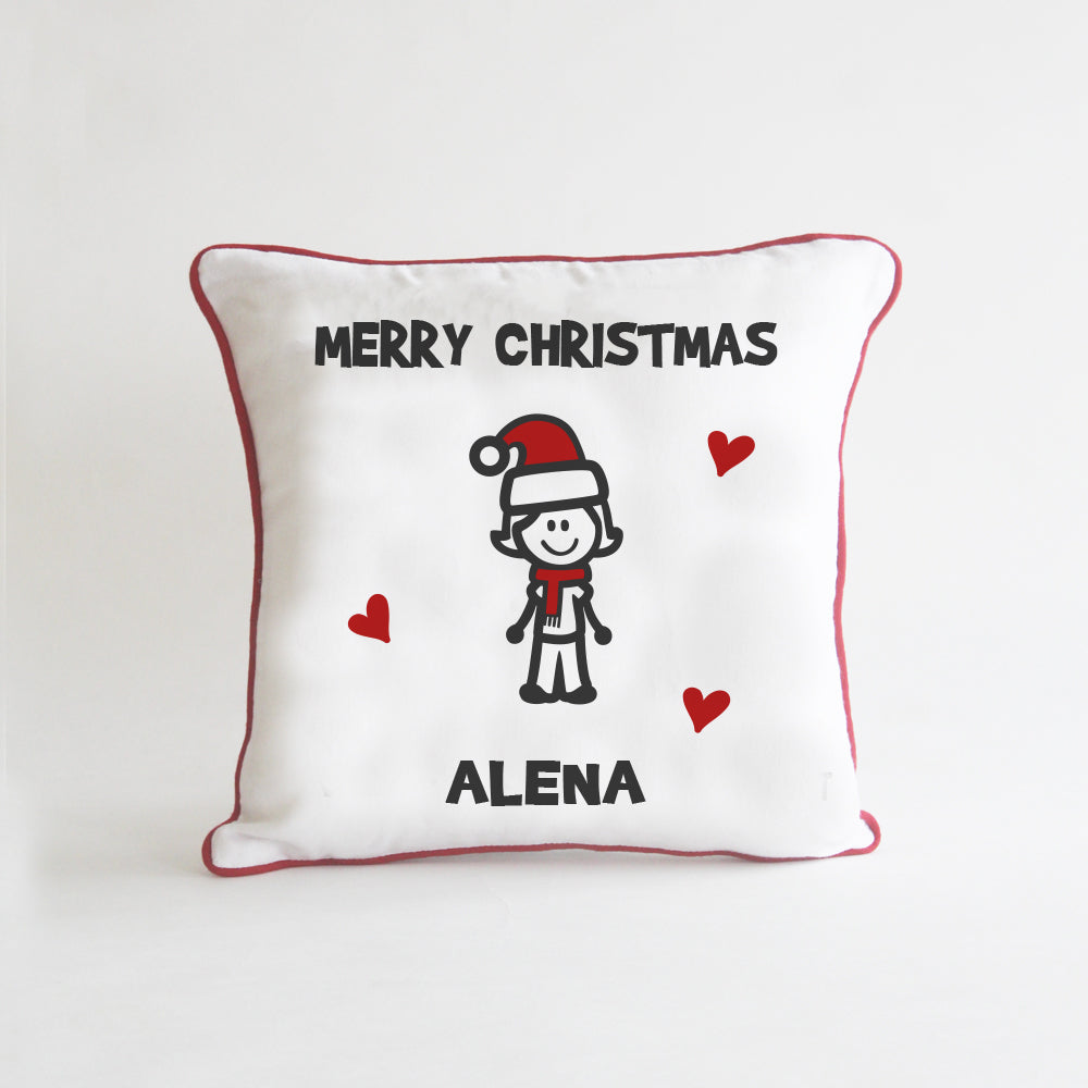 Personalised Christmas Stick Figure Cushion - 1 Person/Pet