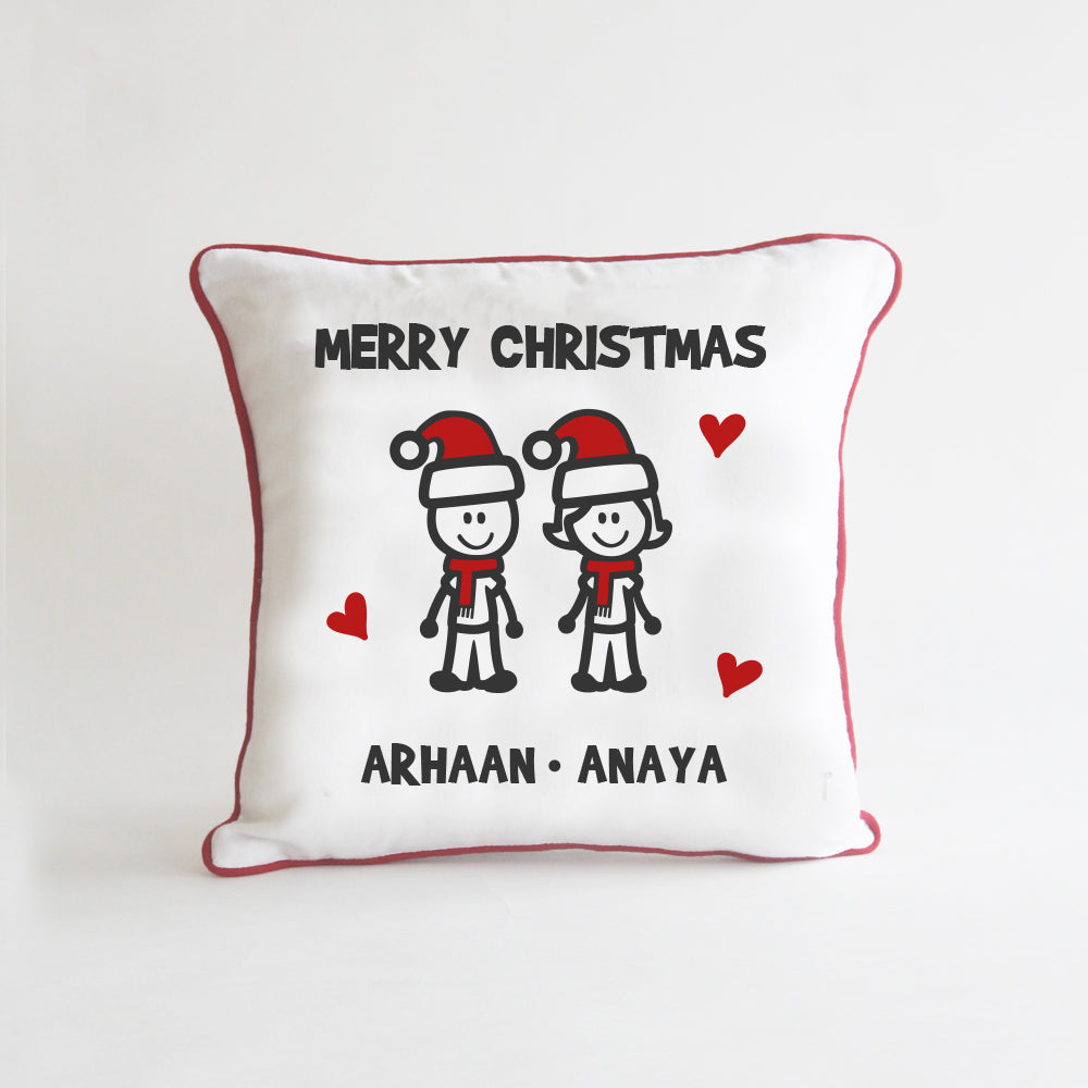 Personalised Christmas Stick Figure Cushion - 2 People/Pets