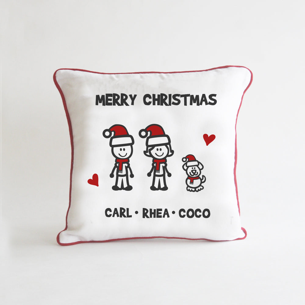 Personalised Christmas Stick Figure Cushion - 3 People/Pets