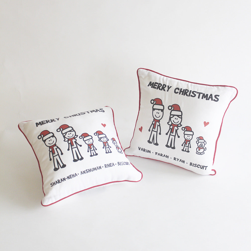 Personalised Christmas Stick Figure Cushion - 5 People/Pets