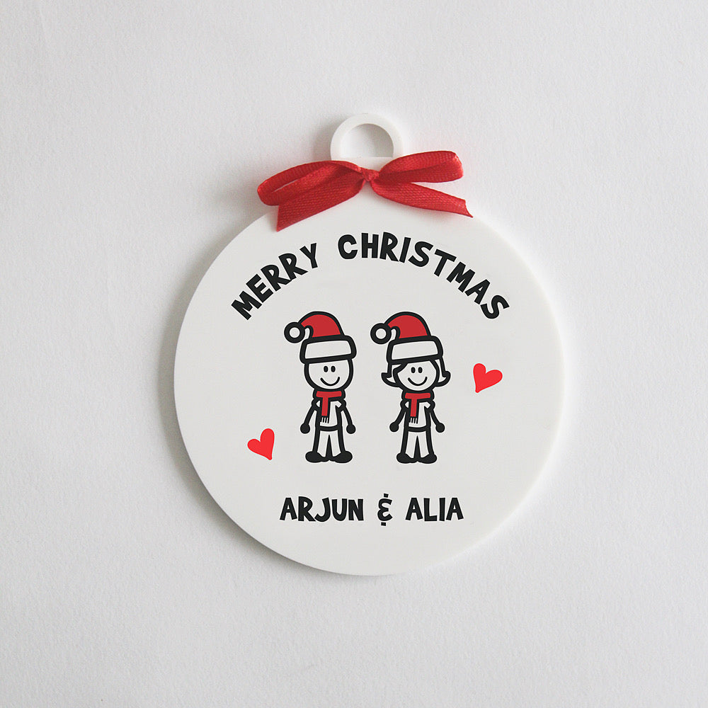 Personalised Christmas Stick Figure Ornament - 2 People/Pets